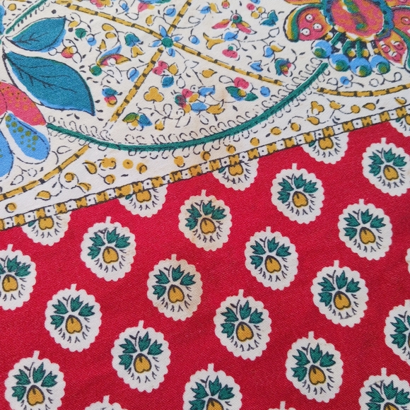 TWO Souleiado Tablecloths Vintage Cotton French Rectangle Red 67x63 Blue 68x61 - Picture 10 of 12